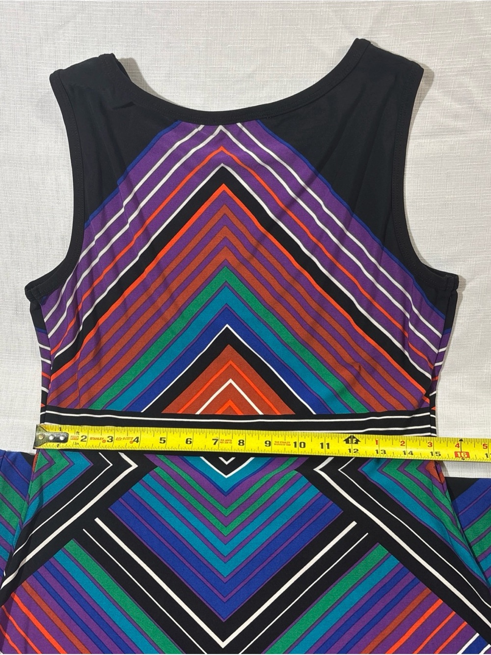 Calvin Klein Sleeveless Geo-Stripe Mini Dress in Purple, Teal, Blue and Orange - Picture 4 of 6
